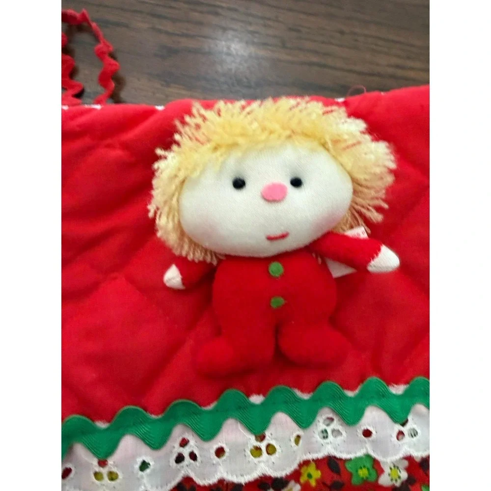Vintage Quilted Floral Calico Christmas Stocking Russ Berrie Elf Doll